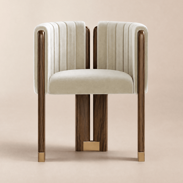 Velvet Upholstered Channel Tufted Barrel Accent Chair with Wooden Legs