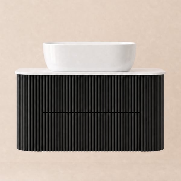 Black Fluted Bathroom Vanity Set 31.5" Floating Bathroom Vanity with Vessel Sink