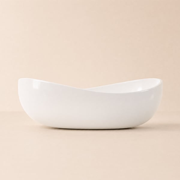 Bathroom Stone Resin Oval Vessel Sink Modern Art Sink Glossy White with Pop Up Drain