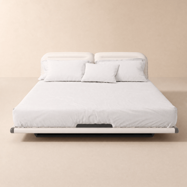 Modern King Faux Leather Floating Bed Frame with Light and Adjustable Headboard