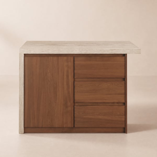 Modern 130 cm Wood Kitchen Island with Storage, Walnut