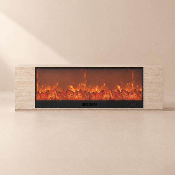 87" Sintered Stone Electric Fireplace TV Stand with Remote Control