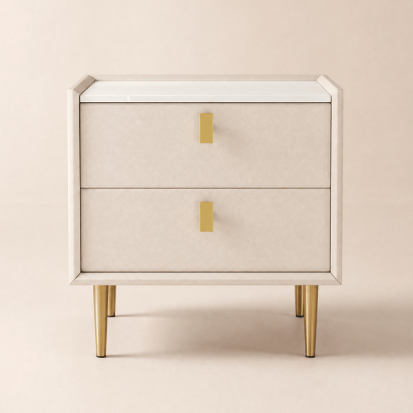 Sintered Stone Top 2-Drawer Leather Bedside Table