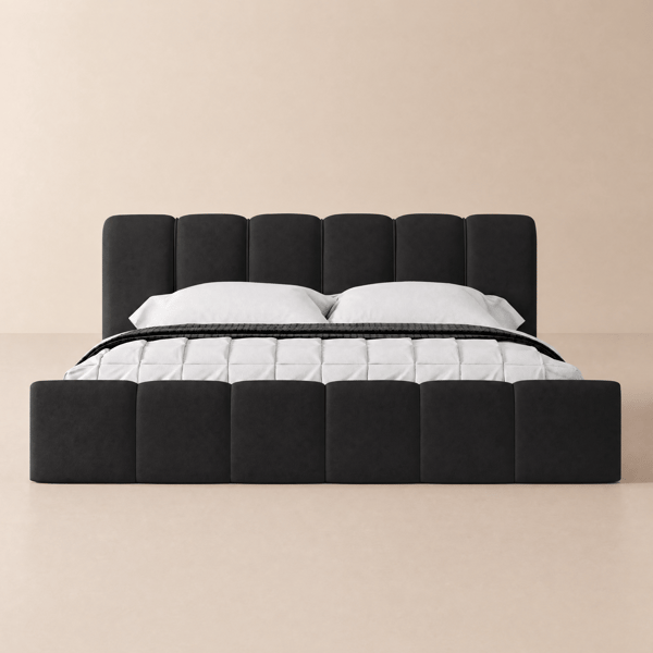 Humply Modern King Black Leather Upholstered Bed Frame