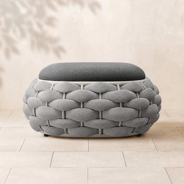 Cocaro Outdoor Hand-Woven Rope Footrest Storage Ottoman in Gray