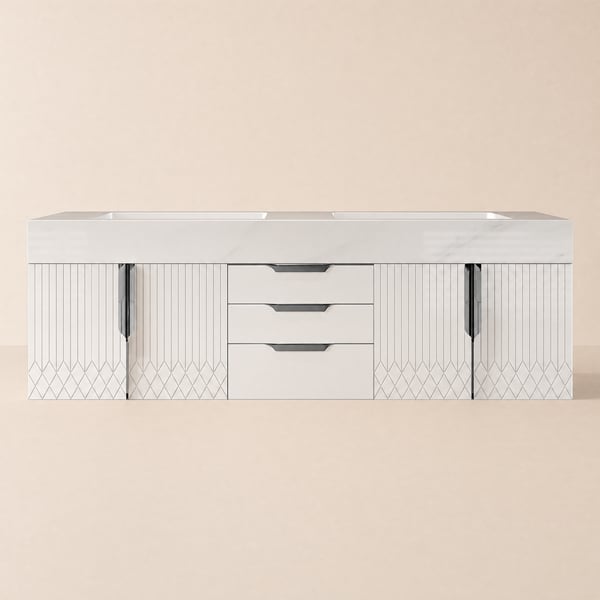 1500mm Wall Mounted Bathroom Vanity Faux Marble Top with Double Sink White