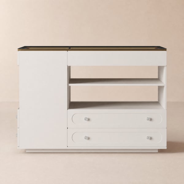 120 cm Glass Top White 9-Drawer Dresser with Light and Jewelry Display