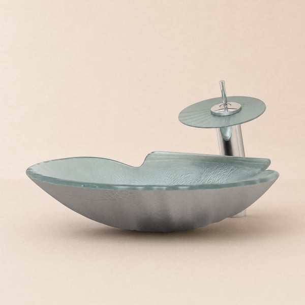 Vessel Transparent Shell Shaped Crystal Glass Bowl Bathroom Wash Sink with Faucet