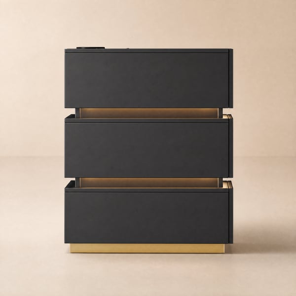 Lumio Black 3-Drawer Narrow LED Nightstand with Charging Station
