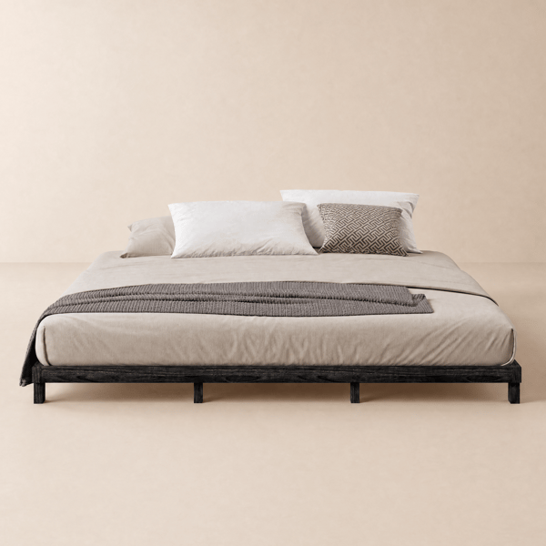 Japanese Style King Floor Wood Bed in Black
