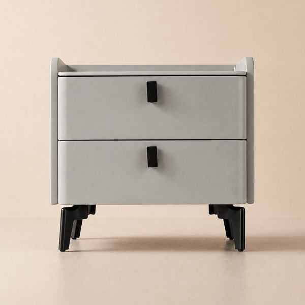 Grey Leather 2-Drawer Bedside Table with Sintered Stone Top
