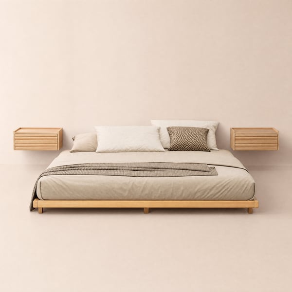 Japanese Style Queen Floor Wood Bed in Natural