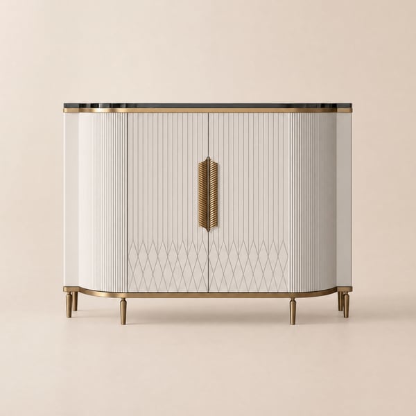 Credenza moderna a buffet a 2 ante di lusso bianca con piano in pietra sinterizzata in oro