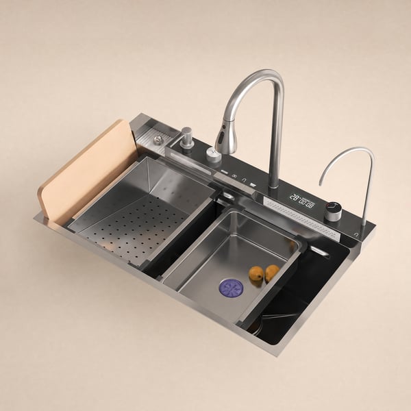 750 mm Évier de Cuisine Encastré Noir avec Mitigeur à Cuve Unique en Acier Inoxydable