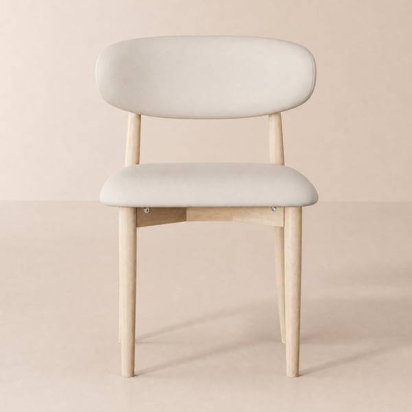 Chaise de salle à manger moderne en cuir PU blanchi avec pieds en bois d'hévéa, 1 pièce