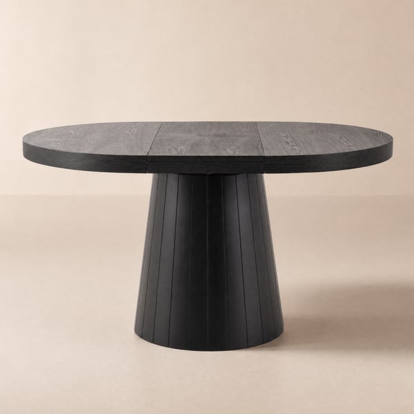 Japandi 39"–55" Uitschuifbare ronde-naar-ovale houten eettafel–Zwart, geschikt voor 4–6 personen
