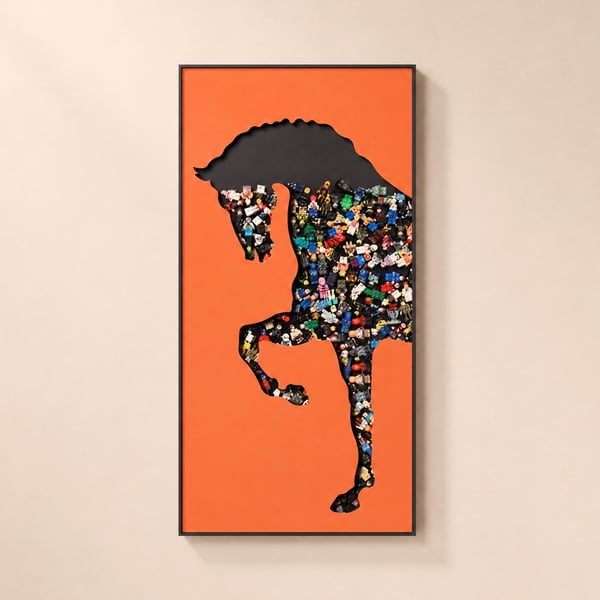 Decorazione artistica da parete rettangolare a forma di cavallo da 39,4 pollici con struttura in alluminio per soggiorno