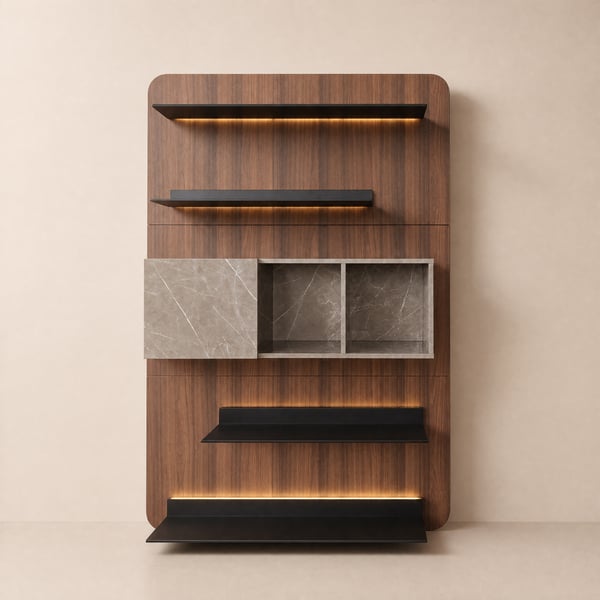 5-Tier Modern Walnut Floating Bookshelf with Storage and LED Bookcase
