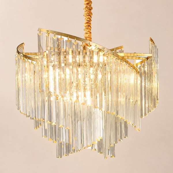 Spiral Art Modern 10-light Crystal Chandelier with Adjustable Chain in Gold