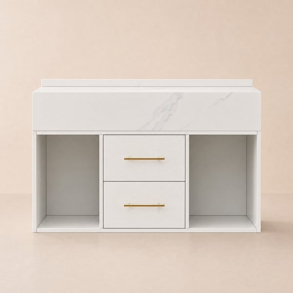 Modern 90 cm Floating Single Bathroom Vanity with Sink, Sintered Stone Top