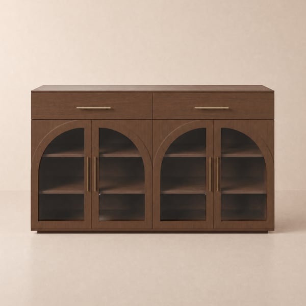 Credenza Arune in legno di noce da 160 cm con contenitore e luci LED