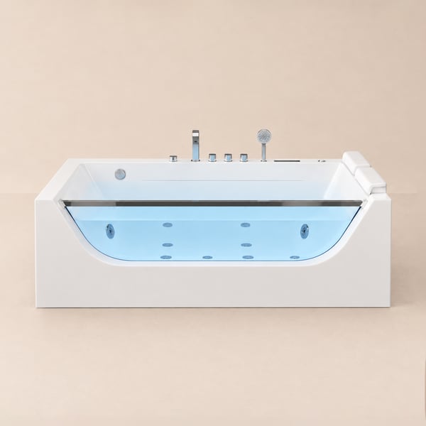 71" 2-Person Whirlpool Bathtub with Massage Jets & Thermostatic Control & Big Waterfall