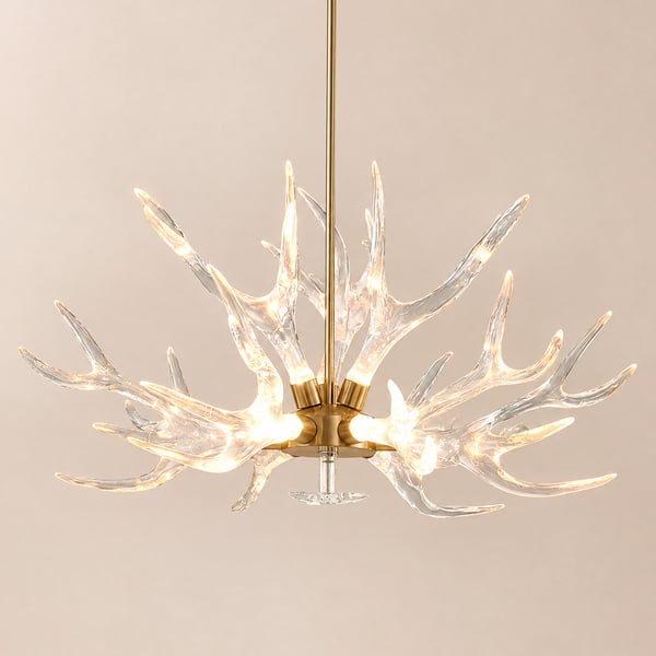 9-Light Antler Ceiling Chandelier Lighting in Gold