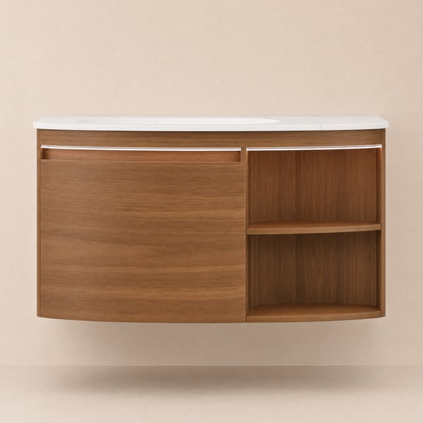 Meuble-lavabo d'angle moderne mural simple de 91 cm avec lavabo, lumière LED et rangement