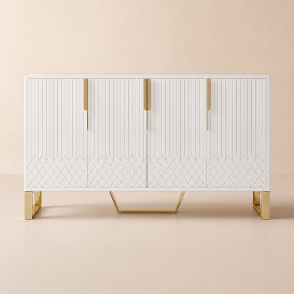 Aro 59" White Wood Sideboard with  Cabinets & Adjustable Shelves