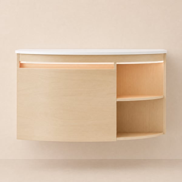 Modern 91 cm Corner Floating Single Bathroom Vanity with Sink, LED Light, Storage