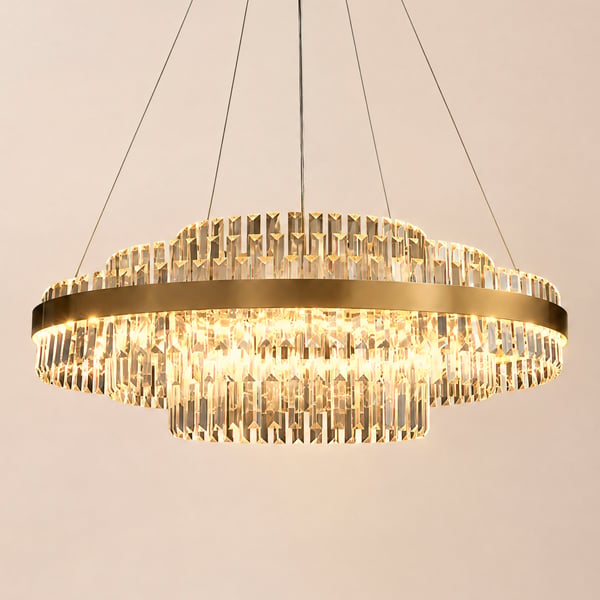 Fixedo Modern Tiered Crystal LED Chandelier in Brass Pendant Light