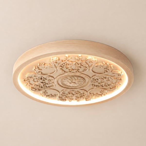 French Elegant Natural Resin 3D Carved LED 3 Modes Dimmable Flush Ceiling light