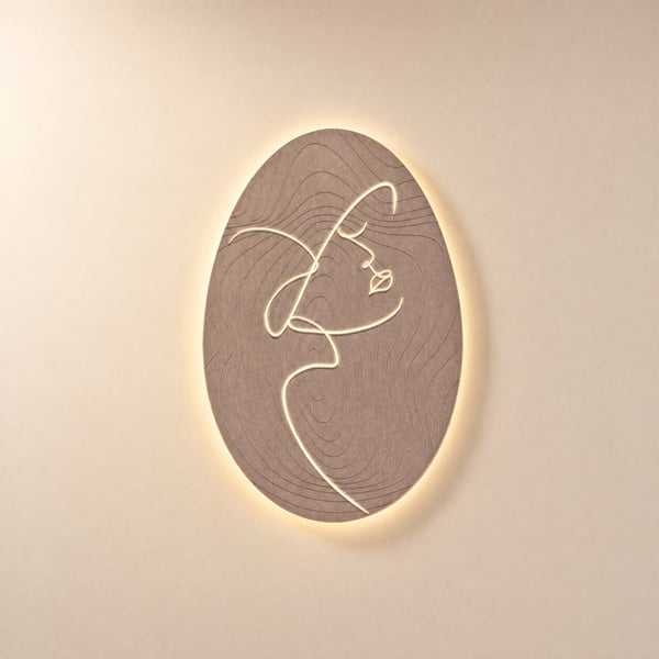 800mm Art Mural Abstrait LED Ovale Sculpture de Visage de Femme Moderne Décoration de Salon Chambre à Coucher