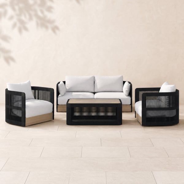 Costra 4-Piece Outdoor Rope Weave Swivel Sofa Set with Coffee Table in Black for 4