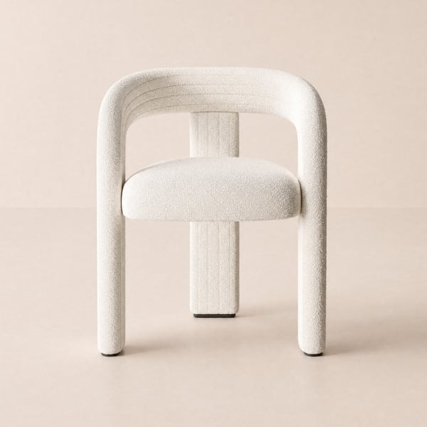 2 chaises de salle à manger modernes en bouclé blanc avec dossier en forme de C
