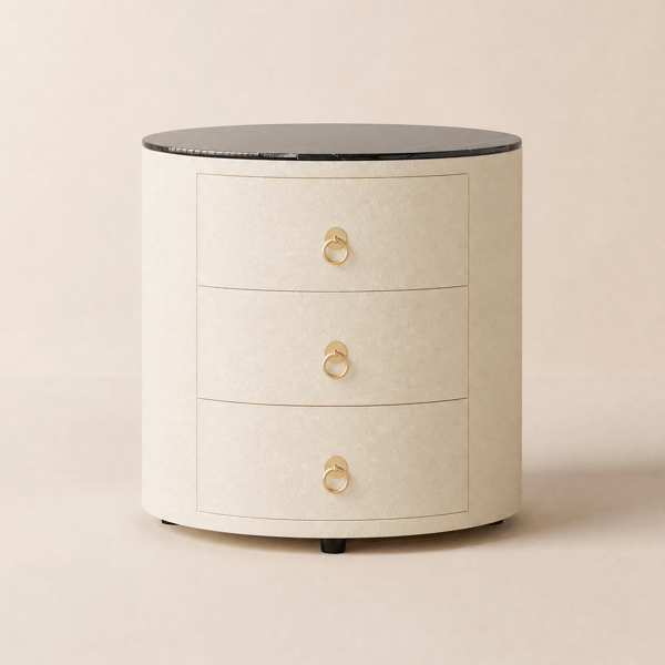 Table de chevet intelligente en cuir à 3 tiroirs avec lumière et haut-parleur