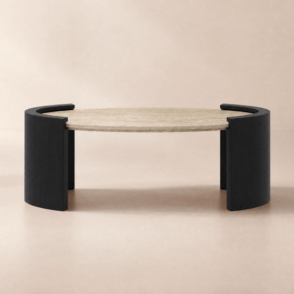 43" Japandi Oval Travertine Stone Top Coffee Table