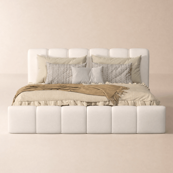 Humply Modern Queen White Leather Upholstered Bed Frame