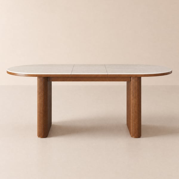 Table à manger ovale extensible Fluve 200-240 cm travertin mat, pour 6-8 personnes