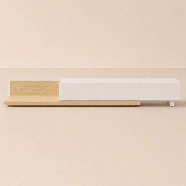 Crator 1200 mm - 2500 mm Natural & White Extendable TV Unit with 3 Drawers