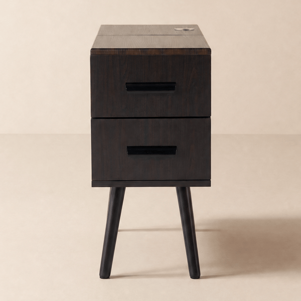 Brown Rectangle End Table with Drawers Modern Sofa Table for Living Room