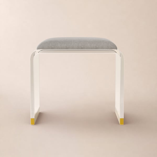 Velvet Upholstered and Acrylic Frame Dressing Table Stool Grey and Clear Ottoman