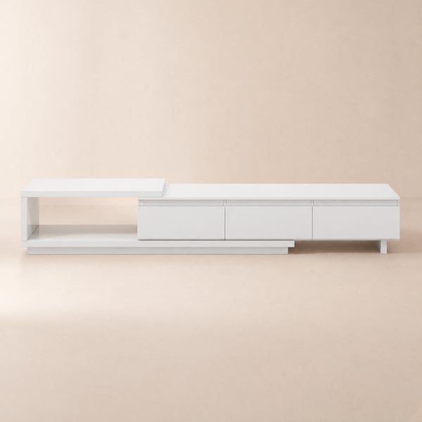 Rozkładana szafka RTV LED Quoint z 3 szufladami, 179 - 255 cm