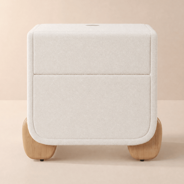 Curva Stolik nocny boucle, 2 szuflady, naturalne nogi i USB