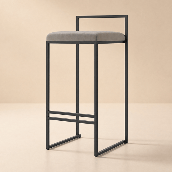 Modern Gray Velvet Upholstered Counter Stools, 2 Pieces