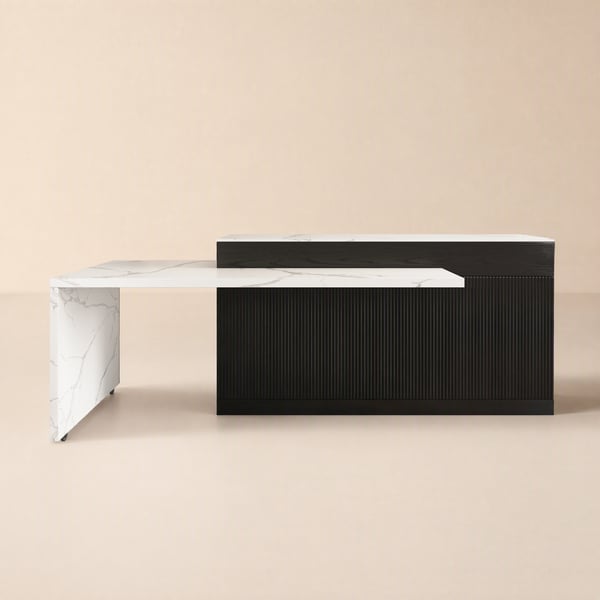 Modern 205 - 270 cm Extendable Marble Pattern Kitchen Island with Doors & Drawers, Black