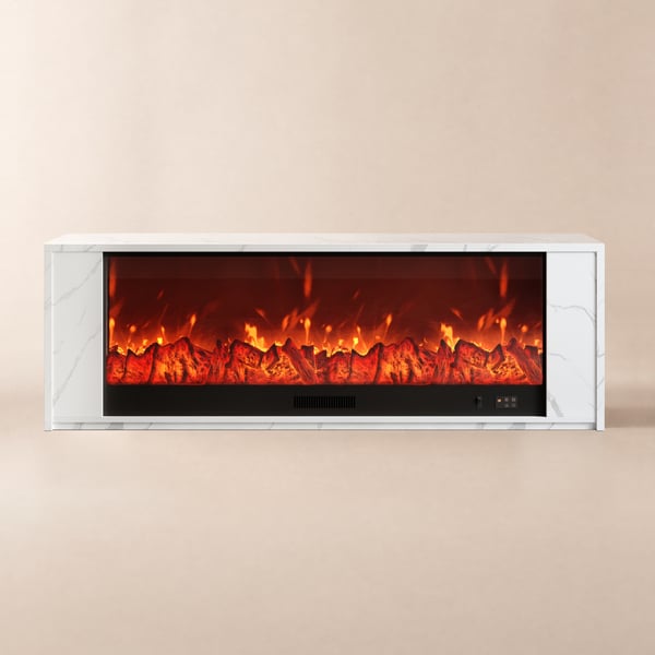 71" Marble Veneer Electric Fireplace TV Stand with Remote Control