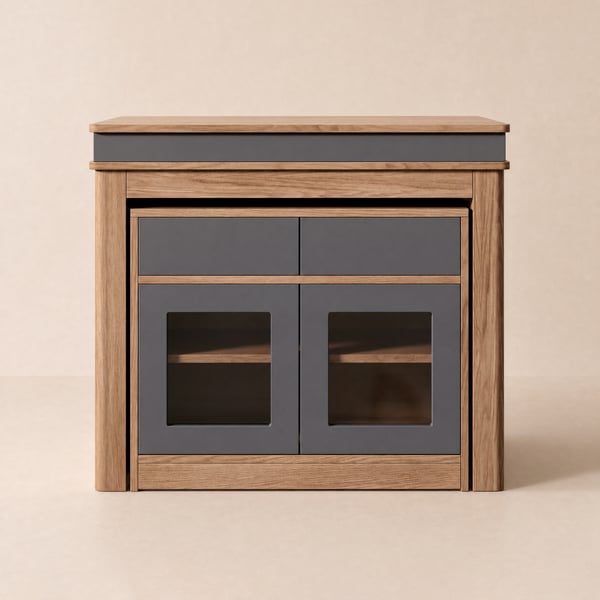 Table à manger extensible moderne 180 cm noyer et gris avec buffet