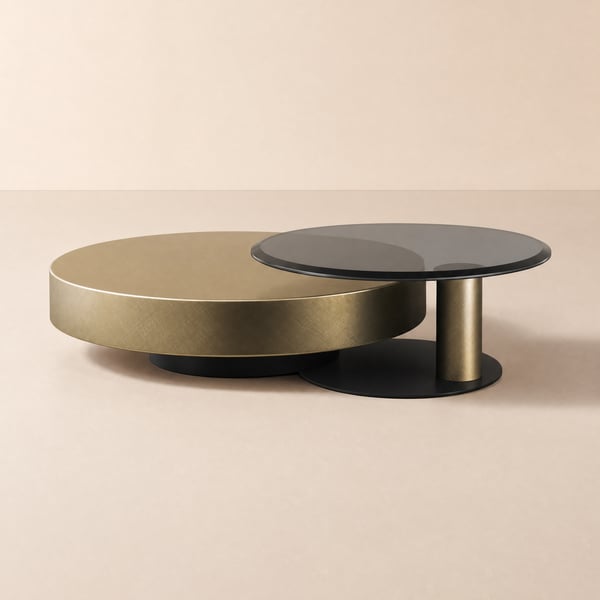 Modern 81 cm Rund Gold & Schwarz 2-teilig Nesting Coffee Table Set mit gehärteter Glasplatte