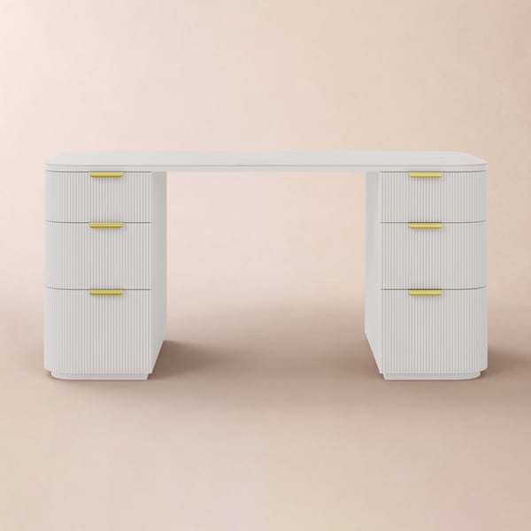 Modern 64" Rounded Edge White Sintered Stone Desk with Dual Storage